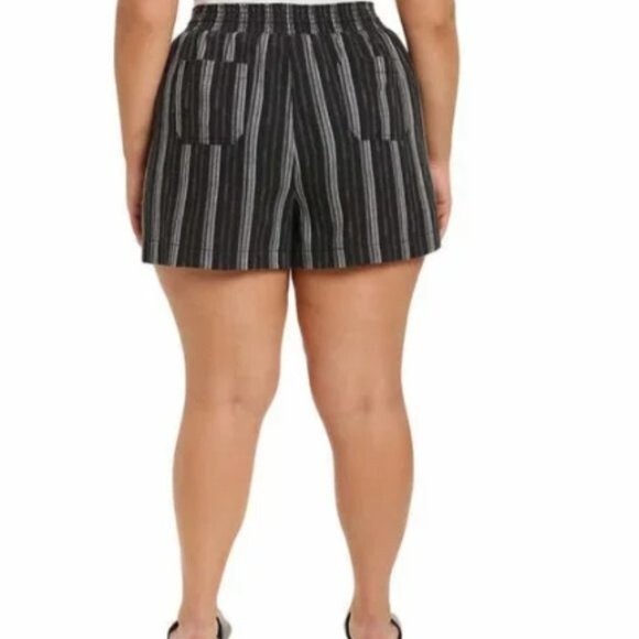 Briggs Linen Blend Shorts Women's XL Black White Stipes Basic Casual - Picture 1 of 12